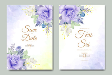 beautiful watercolor floral leaves wedding invitation card