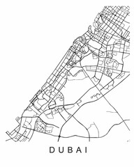 Black - white map of Dubai UAE. Urban city map of Dubai, United Arab Emirates