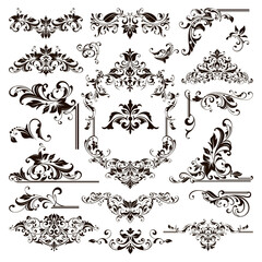 Ornamental design lace borders and corners Vector set art deco floral ornaments elements
