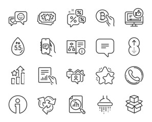 Vector set of Shower, Chat app and Text message line icons set. Loyalty points, Call center and Analytics graph icons. Info, Ph neutral and Technical algorithm signs. Shower web symbol. Vector