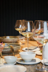 
Glasses with wine and cocktails on the festive table
