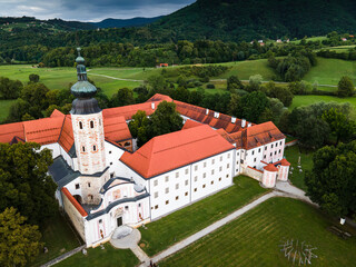 Cistercian Abbey and Kostanjevica na Krki Castle in Slovenia Aerial Drone Photo