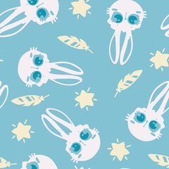 Seamless pattern for baby fabric. Animal faces. Delicate colors. Monochrome.