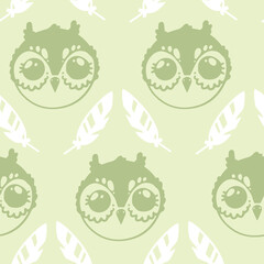 Seamless pattern for baby fabric. Animal faces. Delicate colors. Monochrome.