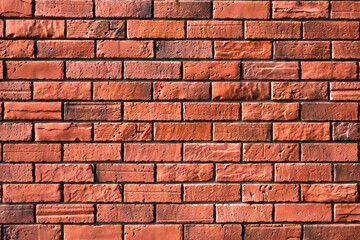 vintage red brick wall background  of red color .  Old Red stone blocks texture Natural red bricks...
