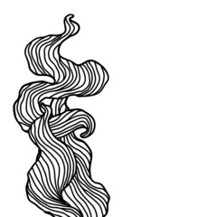 Background with wave line curls. Monochrome stripes black and white texture. Wavy abstract hair.