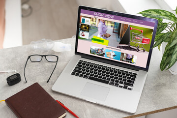 Online Shopping Website on Laptop. Easy E-commerce Website Shop by Laptop. Digital Payment gateway