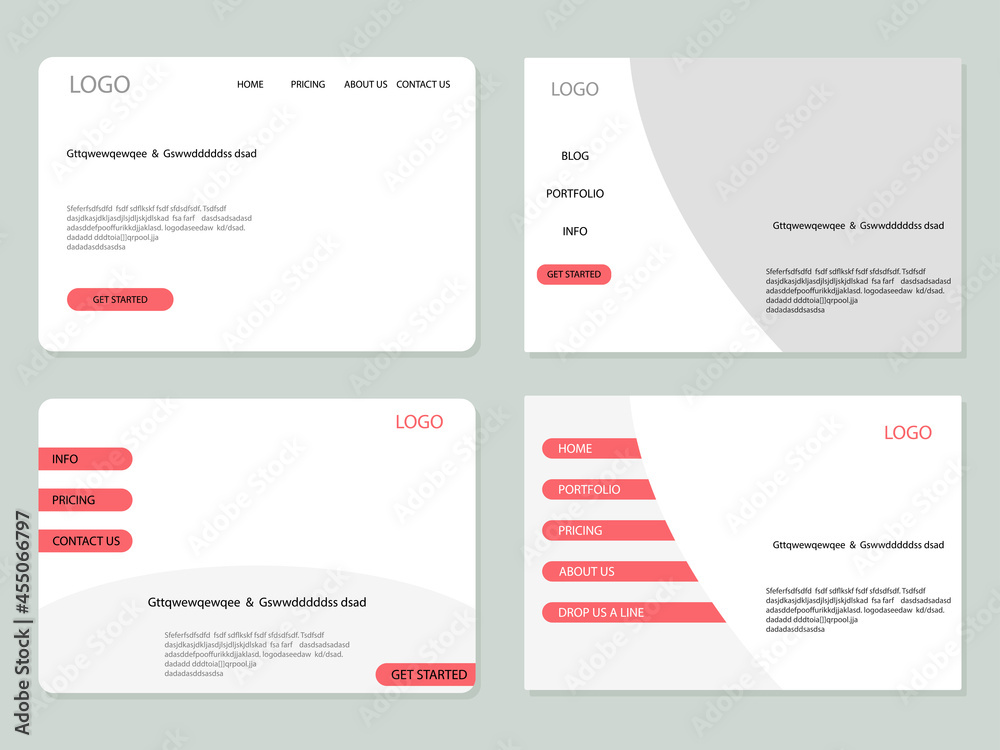 Wall mural layouts landing page design collection. web interface for website and ux ui