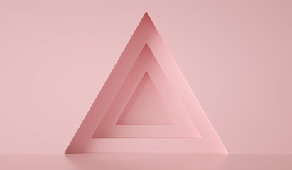 triangles forms at pink wall, abstract background, 3d render