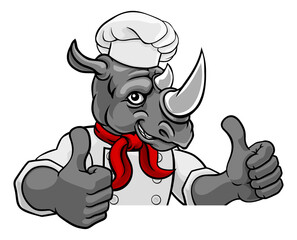 Rhino Chef Mascot Sign Cartoon Character