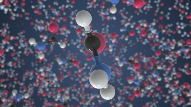Formamide molecule, scientific molecular model, looping 3d animation