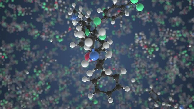Fluoxetine molecule. Conceptual molecular model. Chemical looping 3d animation