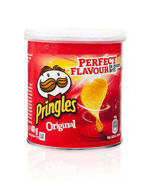Pringles potato chips original in mini tube on white