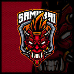 Samurai Ninja Monster mascot esport logo design illustrations vector template, Devil Ninja logo for team game streamer banner discord, full color cartoon style © FNR Graphics