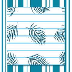 Fototapeta na wymiar Vector tropical seamless pattern with palm leaves and blue line on white background. Fashionable seamless tropical pattern design for textile print