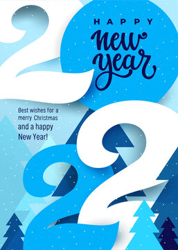 Colored light blue and blue with 2022 Happy New Year. Elegant design of colorful 2022 logo number. Perfect typography for design, calendar and new year celebration invite. Christmas decoration vector.