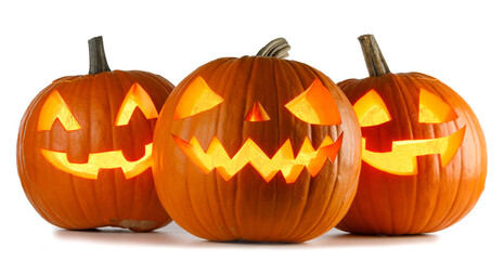Three Halloween Pumpkins on white