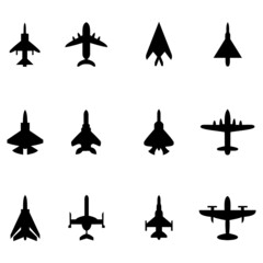 flat design template collection bundle of black fighter plane silhouette icon