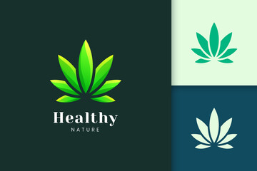 Green leaf shape for cannabis or marijuana logo represent drug or herbal