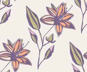 Vector ornamental hand drawing decorative baroque lily background. Ethnic seamless pattern ornament. Vector pattern. - 455072960