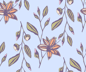 Vector ornamental hand drawing decorative baroque lily background. Ethnic seamless pattern ornament. Vector pattern.