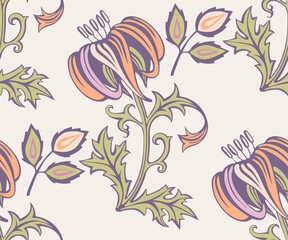 Vector ornamental hand drawing decorative baroque lily background. Ethnic seamless pattern ornament. Vector pattern. - 455072980