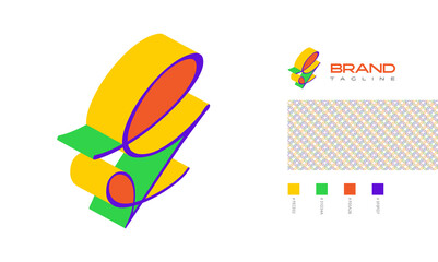 Letter G colourful 3D side view logo with pattern and swatches for creative branding designs