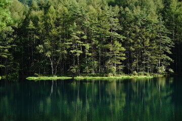 A scenic pond in the mountains at an altitude of 1,500 m in Nagano Japan.