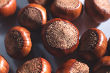 Nuts in shell, hazelnuts on a white background. heap or pile of nuts. Nuts background, healthy food