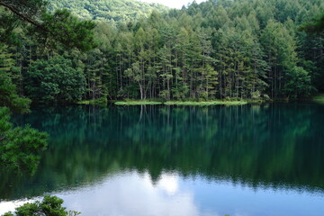 A scenic pond in the mountains at an altitude of 1,500 m in Nagano Japan.