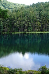 A scenic pond in the mountains at an altitude of 1,500 m in Nagano Japan.