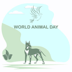 Dove - a symbol of peace, a dog - vector. International Animal Day. International Day for Biological Diversity.
