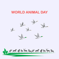 Wild ducks, flock of flying birds animal silhouettes - vector. International Animal Day. International Day for Biological Diversity.
