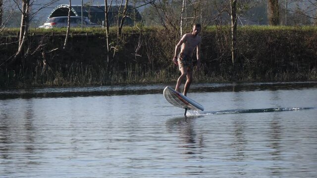 Epic fail trying foil boarding at Europe in slow motion 