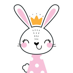 Cute Rabbit as Farm Animal Wearing Gold Crown Vector Illustration