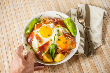 eggs potatoes ham and pepper 