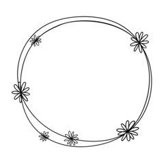 Floral frame with daisies, daisy wreath. Botanical vector border for your design. Logo and branding. Outline. Hand drawn
