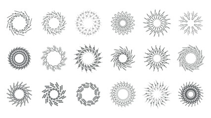 Set Abstract Collection Starburst Sunburst Sunset Black Line Doodle Design Elements Bursting Rays Sunrise Light Radiant Spark Vector Design Style