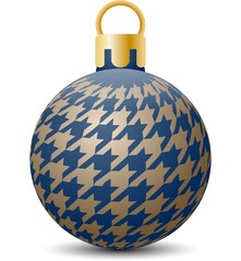 金色の千鳥格子パターンに紺地のクリスマスオーナメント