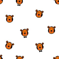 Obraz premium Seamless pattern with cute tiger cubs. Design for children's clothing, fabrics and other items. The illustration is hand-drawn with live lines in the kartun style.