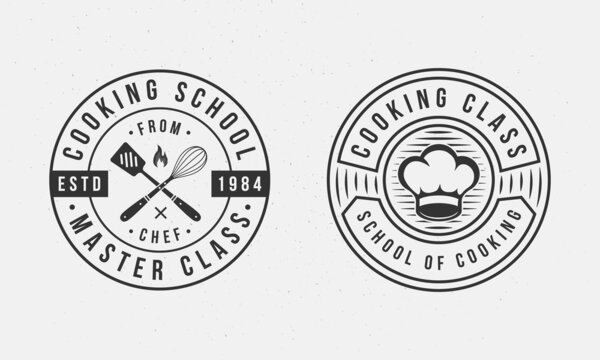 Vintage Cooking emblems. Cooking Class logo templates. Emblem for Culinary school, food studio, cooking courses. Vector illustration