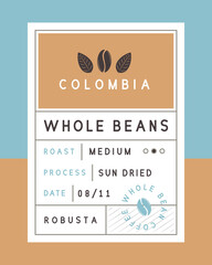Vintage old label template. Coffee vintage minimal label design. Label, tag, sticker design for packaging. Whole beans label. Vector illustration
