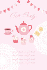 vector background with tea and sweets for banners, cards, flyers, social media wallpapers, etc.