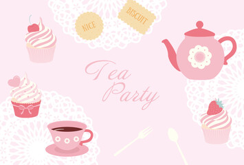 vector background with tea and sweets for banners, cards, flyers, social media wallpapers, etc.