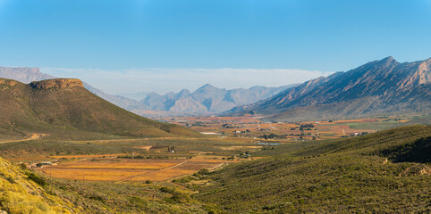 aerial panorama of Hex River Valley during winter in Western Cape South Africa
