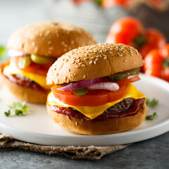 Traditional homemade cheeseburgers on a plate