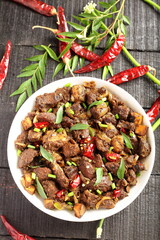 Delicious mutton meat fry with exotic Indian spices.