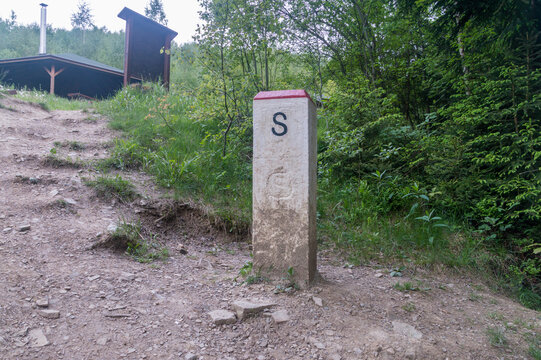 Slovak border post on Trojmezi point at tripoint of Slovak, Czech, and Poland. Border of three countries.