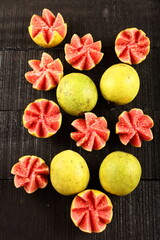 Delicious red guava fruit slices. healthy eating concepts,