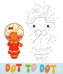 Dot to dot Christmas puzzle. Connect dots game. Gingerbread man vector illustration